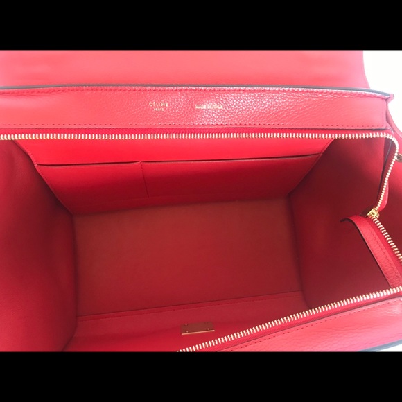 Authentic CELINE Trapeze Red Pebbled Suede Leather - Picture 6 of 8